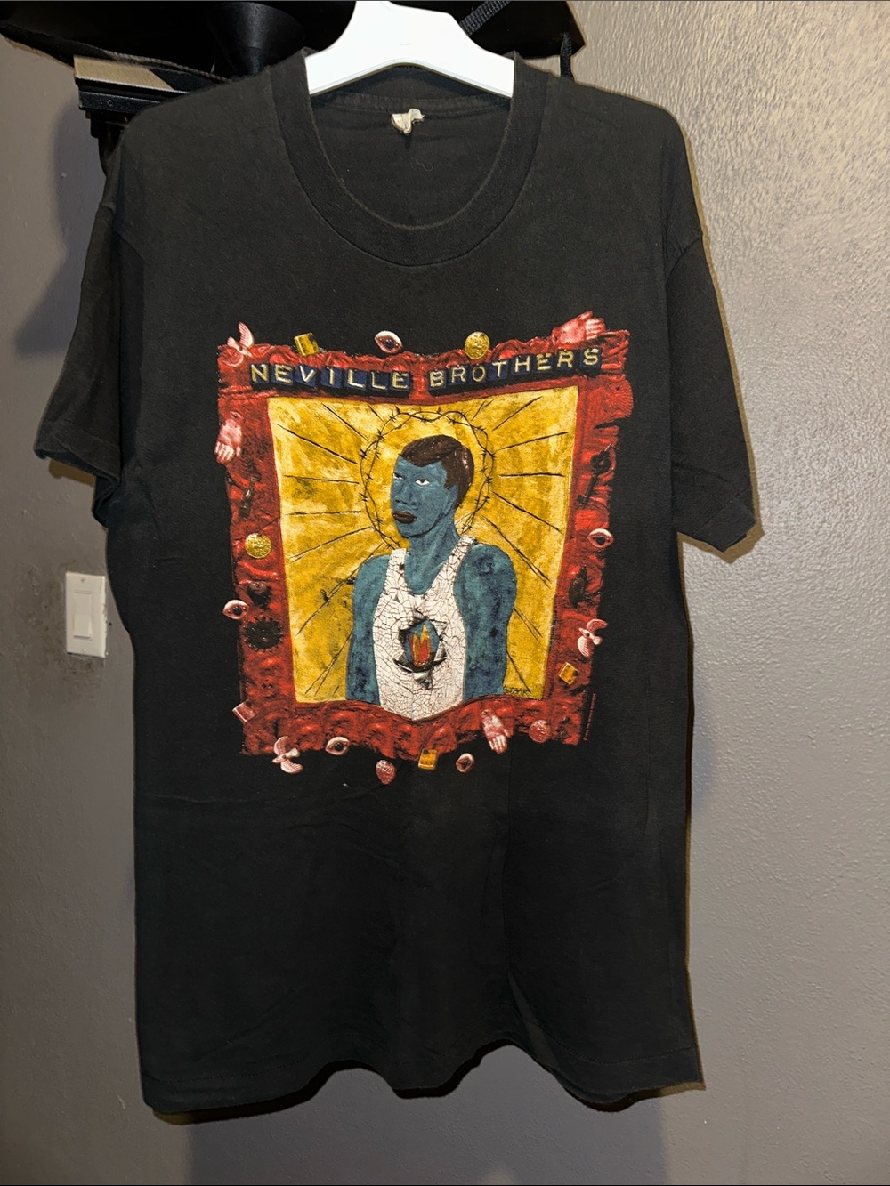 Screen Stars Black Neville Brothers Graphic Tee with Multicolor Print vintage